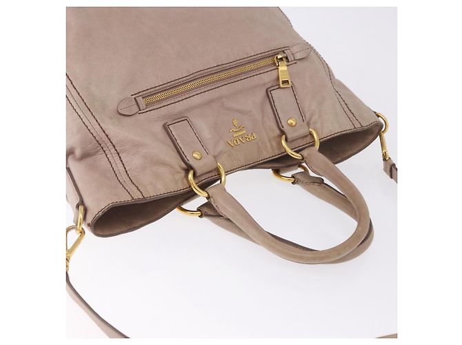 Borsa a mano PRADA in pelle 2way Beige Tono Oro Auth 195488 - vista 8