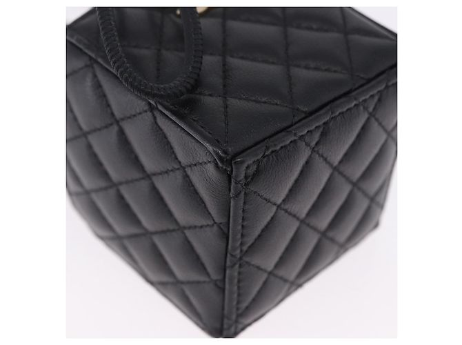 CHANEL Matelasse Chain Shoulder Pouch Lamb Skin Black Gold Tone CC Auth 196470M Nero - vista 10