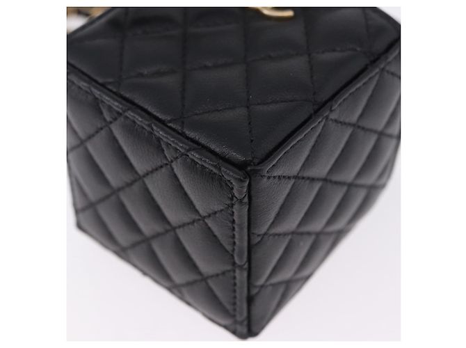 CHANEL Matelasse Chain Shoulder Pouch Lamb Skin Black Gold Tone CC Auth 196470M Nero - vista 11