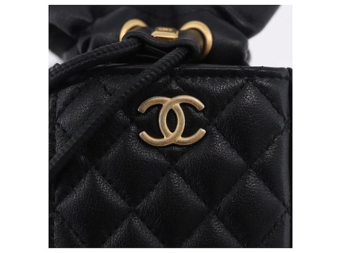 CHANEL Matelasse Chain Shoulder Pouch Lamb Skin Black Gold Tone CC Auth 196470M Nero - vista 14