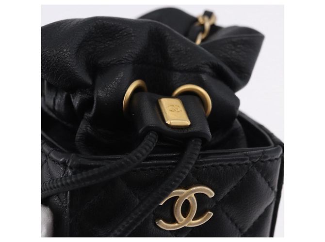 CHANEL Matelasse Chain Shoulder Pouch Lamb Skin Black Gold Tone CC Auth 196470M Nero - vista 15