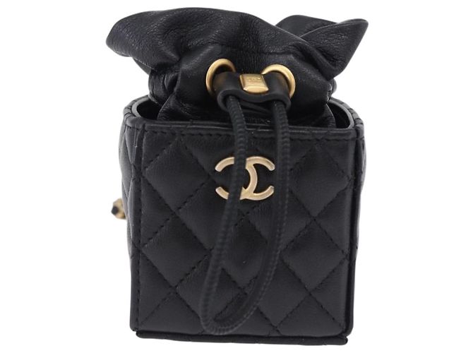 CHANEL Matelasse Chain Shoulder Pouch Lamb Skin Black Gold Tone CC Auth 196470M Nero - vista 2
