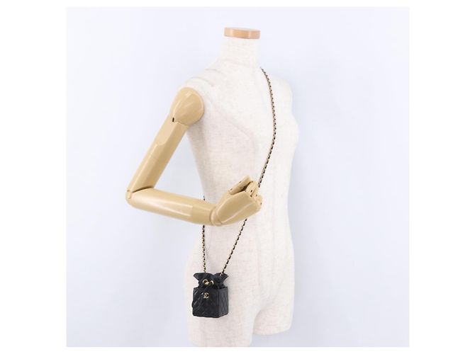 CHANEL Matelasse Chain Shoulder Pouch Lamb Skin Black Gold Tone CC Auth 196470M Nero - vista 21