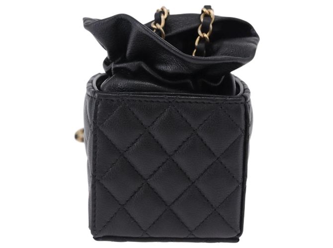 CHANEL Matelasse Chain Shoulder Pouch Lamb Skin Black Gold Tone CC Auth 196470M Nero - vista 3