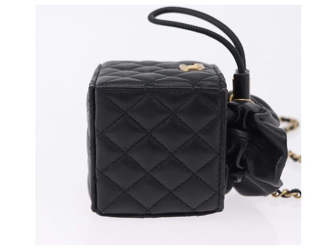 CHANEL Matelasse Chain Shoulder Pouch Lamb Skin Black Gold Tone CC Auth 196470M Nero - vista 4