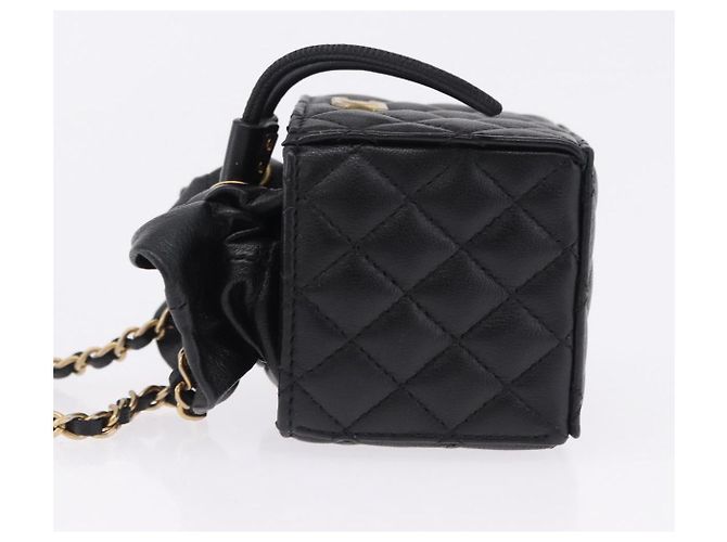 CHANEL Matelasse Chain Shoulder Pouch Lamb Skin Black Gold Tone CC Auth 196470M Nero - vista 5