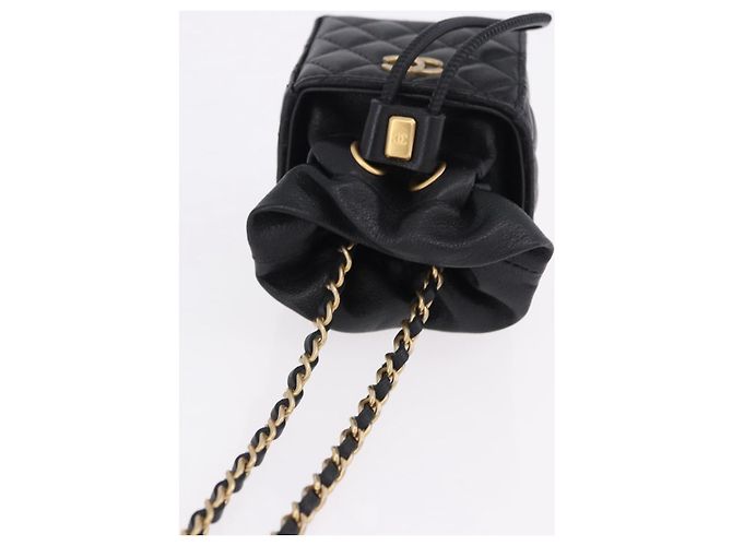 CHANEL Matelasse Chain Shoulder Pouch Lamb Skin Black Gold Tone CC Auth 196470M Nero - vista 6