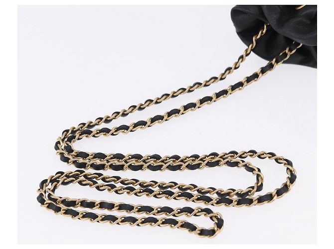 CHANEL Matelasse Chain Shoulder Pouch Lamb Skin Black Gold Tone CC Auth 196470M Nero - vista 7