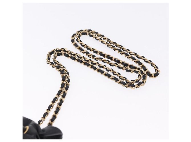 CHANEL Matelasse Chain Shoulder Pouch Lamb Skin Black Gold Tone CC Auth 196470M Nero - vista 8