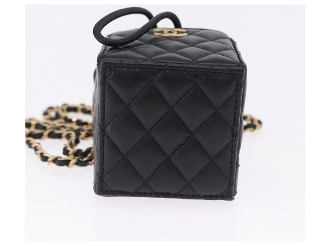 CHANEL Matelasse Chain Shoulder Pouch Lamb Skin Black Gold Tone CC Auth 196470M Nero - vista 9