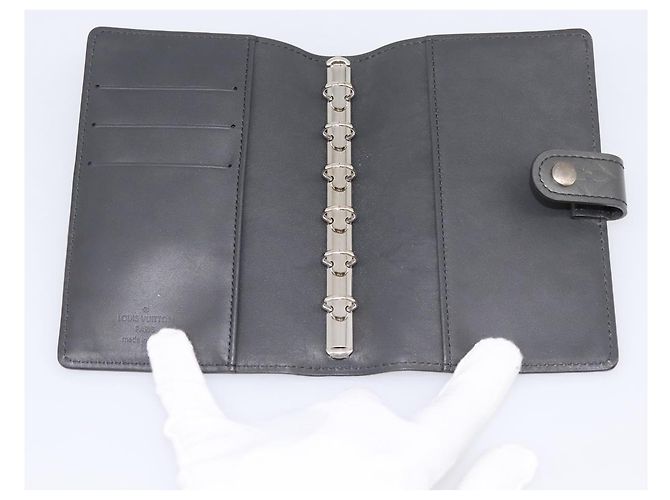LOUIS VUITTON Monogram Mat Agenda PM Day Planner Cover Black R20932 Auth 194461A Noir - vue 8