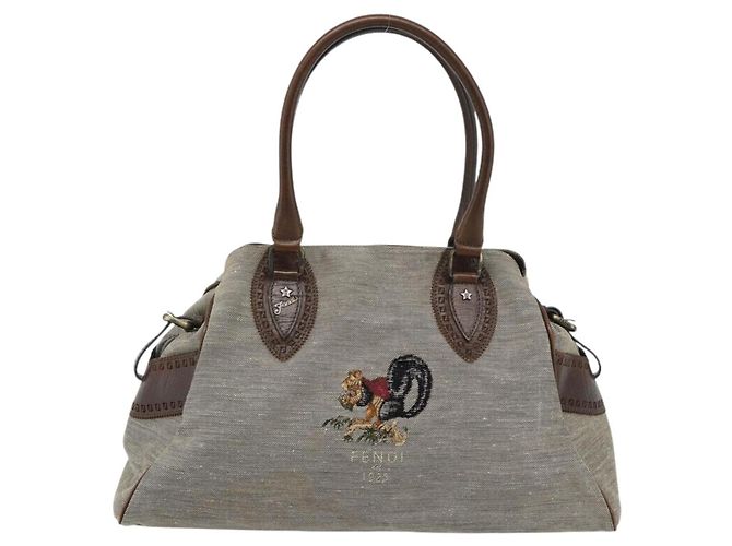 Borsa a mano FENDI Canvas Gray Brown 8BN162 Auth 196102 Marrone - vista 2
