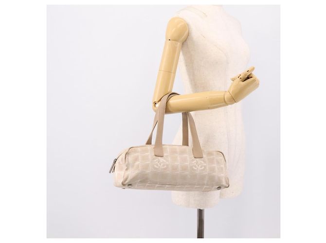 Borsa a mano CHANEL New Travel Line Nylon Beige Silver CC Auth 180753 Argento - vista 22