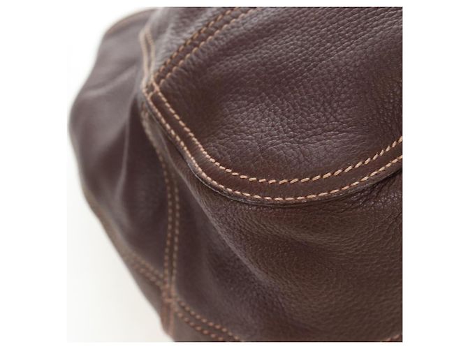 Borsa Tote PRADA in pelle marrone tono oro Auth 195768M - vista 15