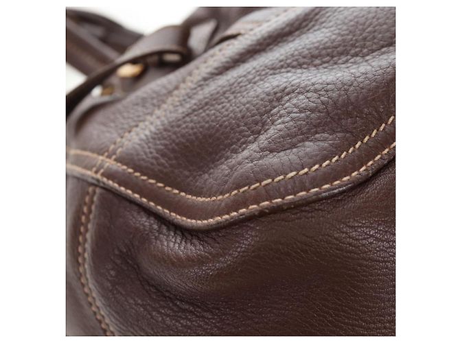 Borsa Tote PRADA in pelle marrone tono oro Auth 195768M - vista 17