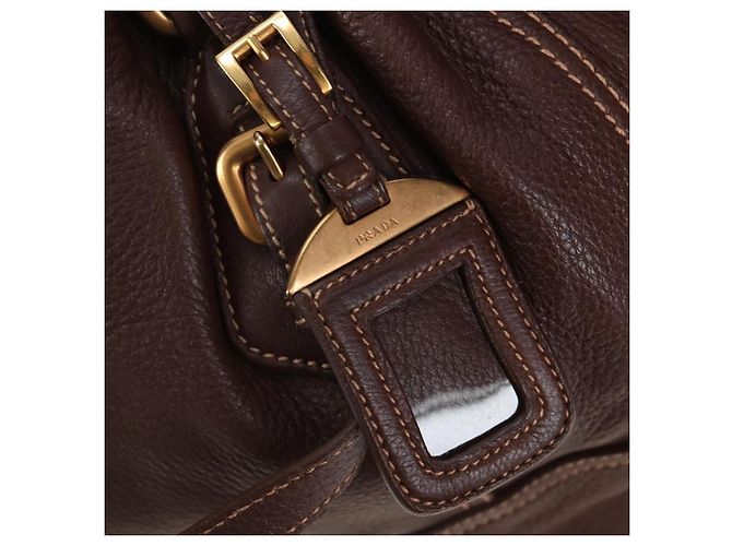Borsa Tote PRADA in pelle marrone tono oro Auth 195768M - vista 19