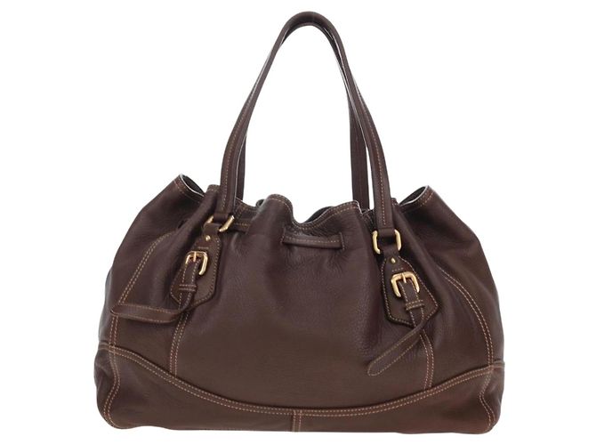 Borsa Tote PRADA in pelle marrone tono oro Auth 195768M - vista 2