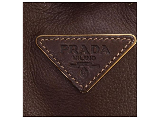 Borsa Tote PRADA in pelle marrone tono oro Auth 195768M - vista 20