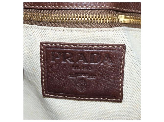 Borsa Tote PRADA in pelle marrone tono oro Auth 195768M - vista 23