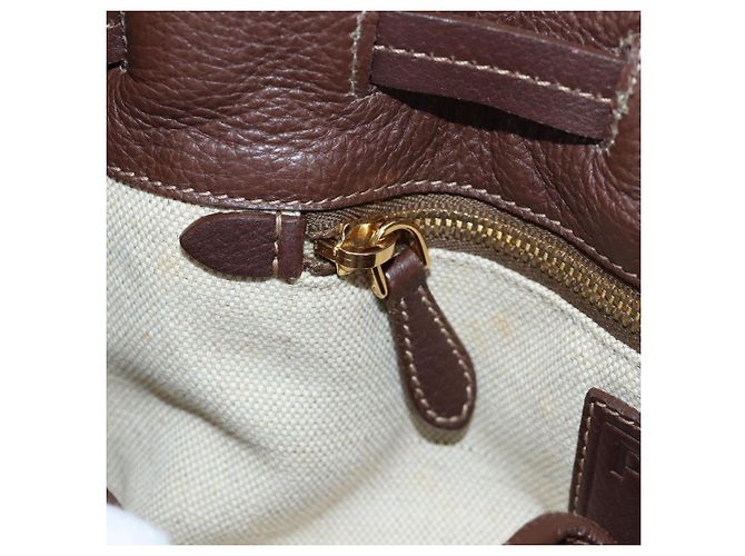 Borsa Tote PRADA in pelle marrone tono oro Auth 195768M - vista 28
