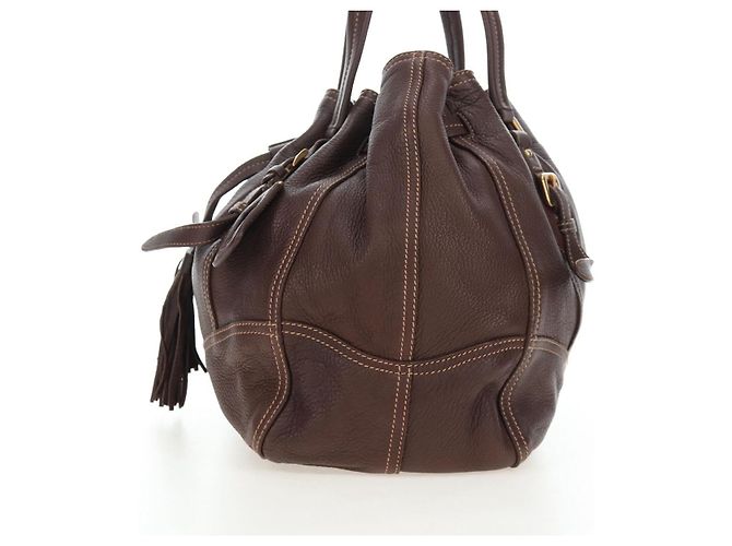 Borsa Tote PRADA in pelle marrone tono oro Auth 195768M - vista 3