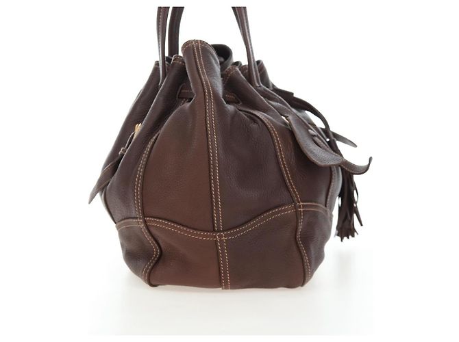 Borsa Tote PRADA in pelle marrone tono oro Auth 195768M - vista 4