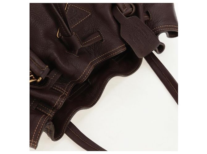 Borsa Tote PRADA in pelle marrone tono oro Auth 195768M - vista 6