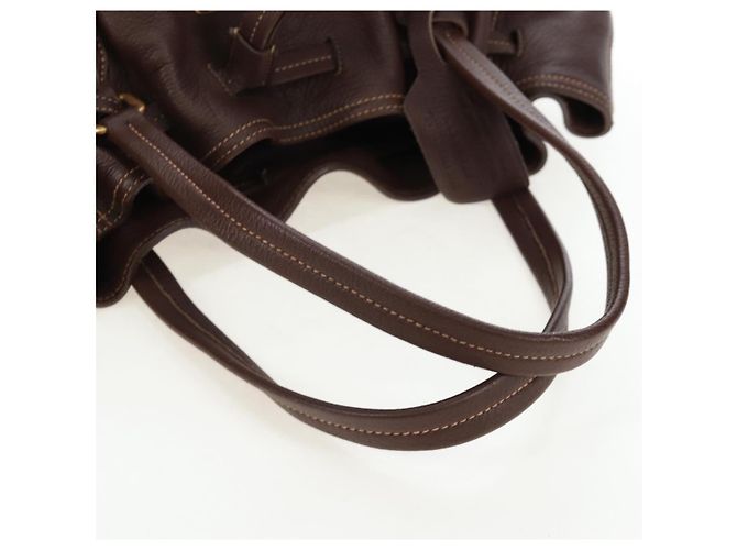 Borsa Tote PRADA in pelle marrone tono oro Auth 195768M - vista 7