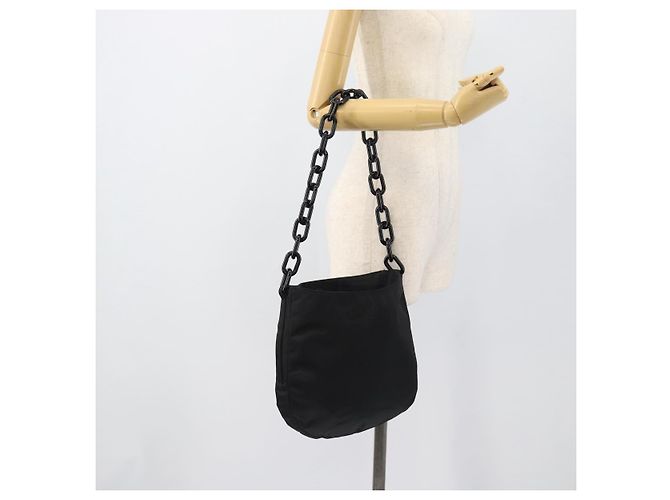 Borsa a tracolla con catena PRADA Nylon Black Silver Auth bs36754A Nero Argento - vista 21