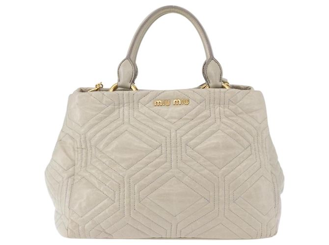 Borsa a mano Miu Miu Matelassé in pelle 2way Beige Gold Auth ka5616V D'oro - vista 13