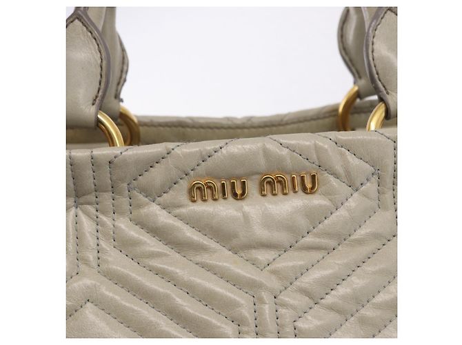 Borsa a mano Miu Miu Matelassé in pelle 2way Beige Gold Auth ka5616V D'oro - vista 18