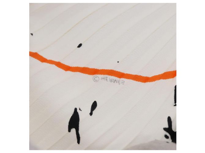 Hermès Lenço HERMES Carré Plissé 90 "Cheval Surprise" Seda Branca Auth 197112M Branco - vista 10