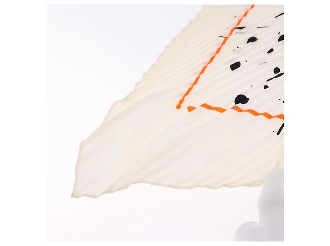 Hermès Lenço HERMES Carré Plissé 90 "Cheval Surprise" Seda Branca Auth 197112M Branco - vista 11