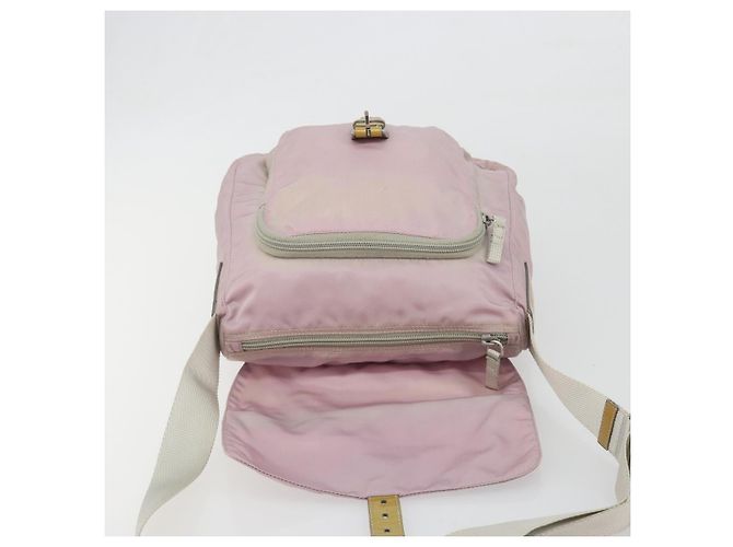 Borsa a tracolla PRADA Nylon Rosa Argento Auth 194319A - vista 20