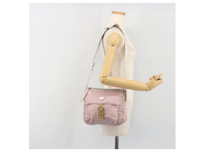 Borsa a tracolla PRADA Nylon Rosa Argento Auth 194319A - vista 28