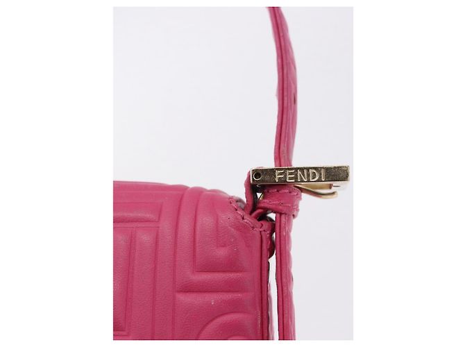 Borsa a tracolla FENDI Mamma Baguette in pelle Pink Gold Auth 196359M - vista 14