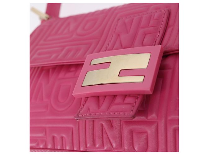 Borsa a tracolla FENDI Mamma Baguette in pelle Pink Gold Auth 196359M - vista 15