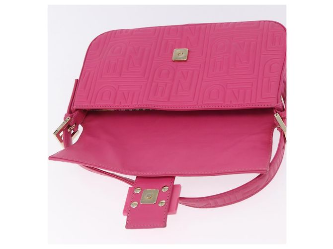 Borsa a tracolla FENDI Mamma Baguette in pelle Pink Gold Auth 196359M - vista 17