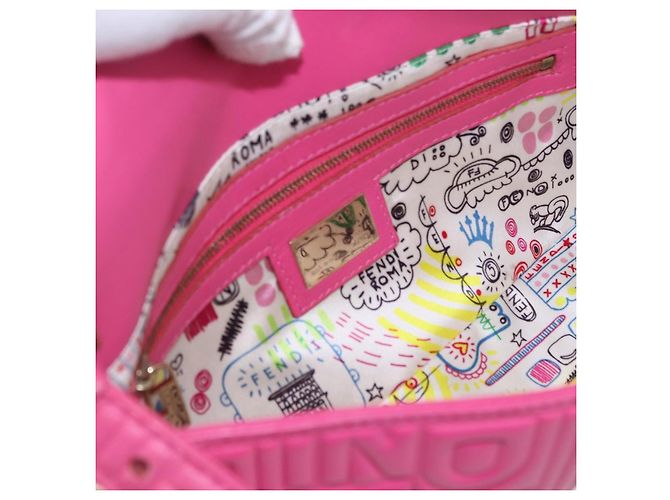 Borsa a tracolla FENDI Mamma Baguette in pelle Pink Gold Auth 196359M - vista 18