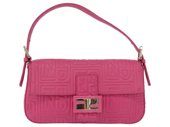Borsa a tracolla FENDI Mamma Baguette in pelle Pink Gold Auth 196359M - vista 2