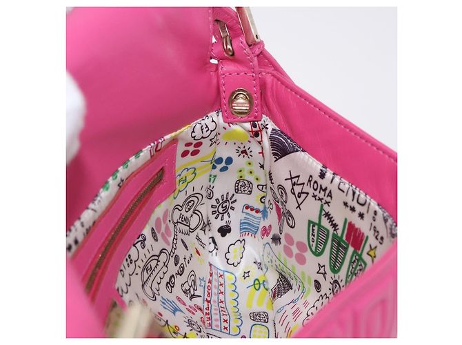 Borsa a tracolla FENDI Mamma Baguette in pelle Pink Gold Auth 196359M - vista 20