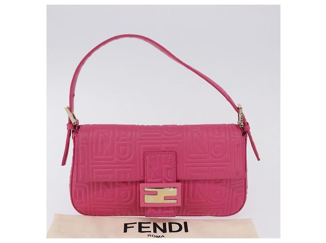 Borsa a tracolla FENDI Mamma Baguette in pelle Pink Gold Auth 196359M - vista 26
