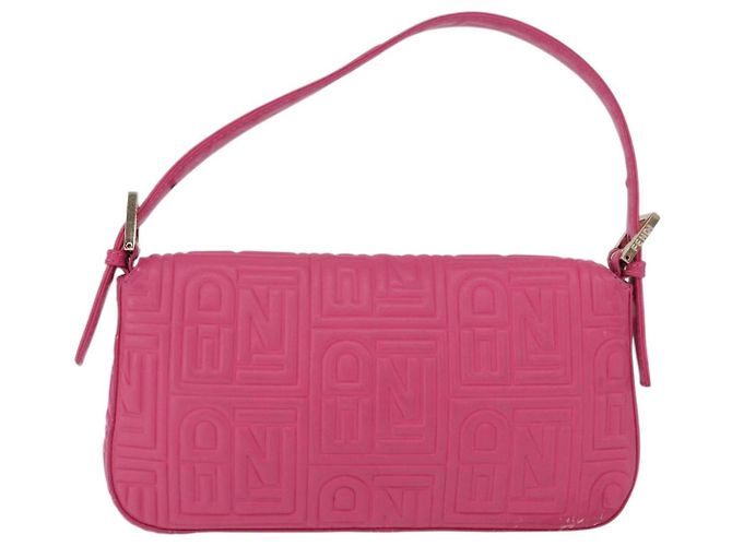 Borsa a tracolla FENDI Mamma Baguette in pelle Pink Gold Auth 196359M - vista 3