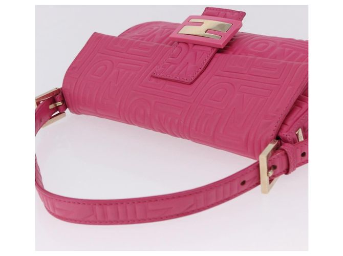 Borsa a tracolla FENDI Mamma Baguette in pelle Pink Gold Auth 196359M - vista 6
