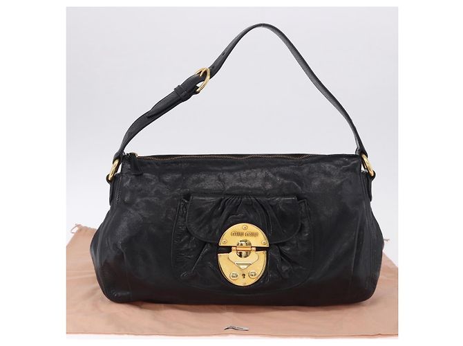 Borsa a tracolla Miu Miu in pelle nera e oro Auth 195676M Nero D'oro - vista 12