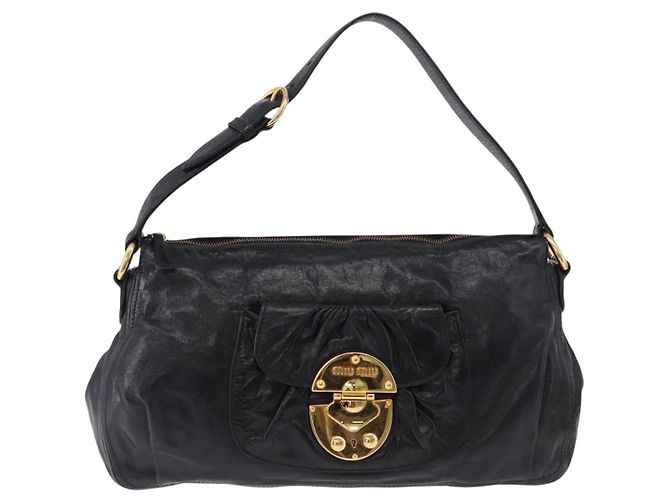 Borsa a tracolla Miu Miu in pelle nera e oro Auth 195676M Nero D'oro - vista 13