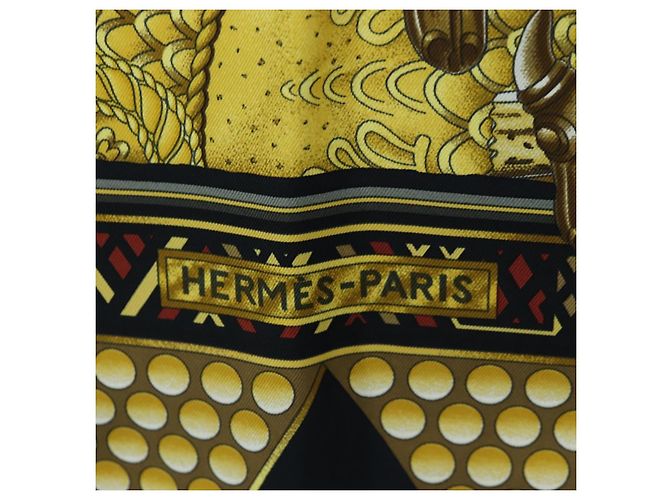 Hermès Foulard HERMES Carre 90 « L'OR DES CHEFS » Seta Nero Auth 195923M - vista 11