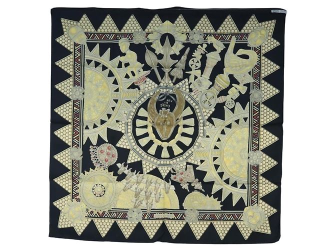 Hermès Foulard HERMES Carre 90 « L'OR DES CHEFS » Seta Nero Auth 195923M - vista 14