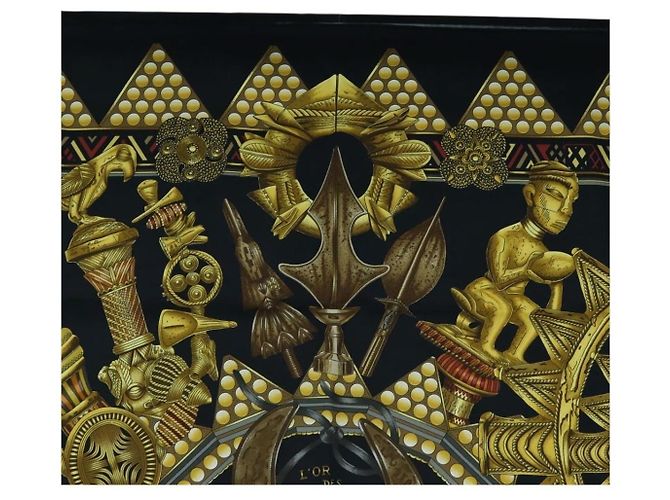 Hermès Foulard HERMES Carre 90 « L'OR DES CHEFS » Seta Nero Auth 195923M - vista 3
