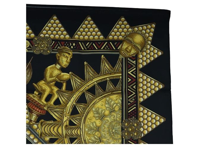 Hermès Foulard HERMES Carre 90 « L'OR DES CHEFS » Seta Nero Auth 195923M - vista 4